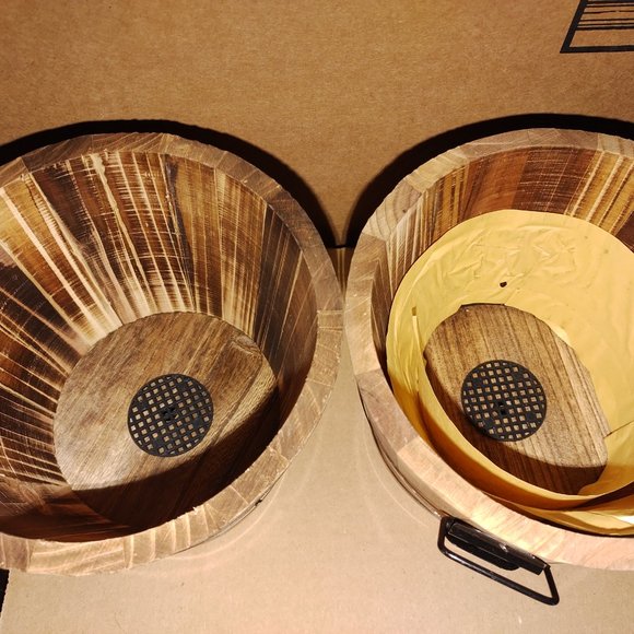 Brand New Set Of 6 Wooden Rustic Barrel planters - Picture 5 of 6